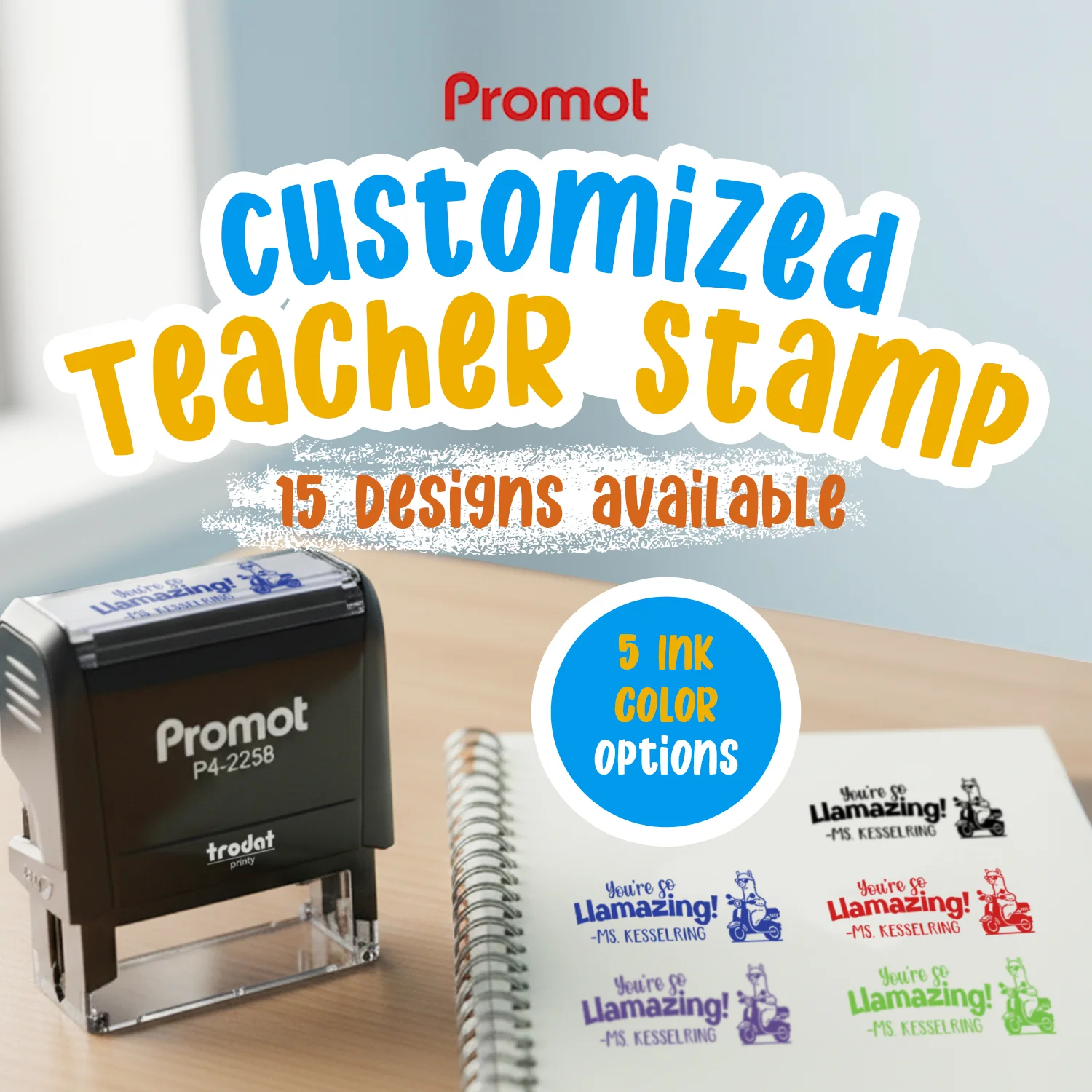 Teacher Custom Rubber Stamp "You're so Llamazing" - Large